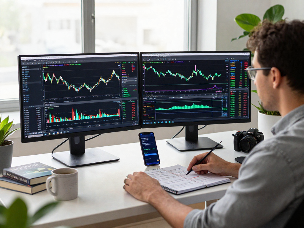 在TradingView官网上，交易者在现代化工作空间内使用多屏幕监控市场动态，体现高效交易环境。
