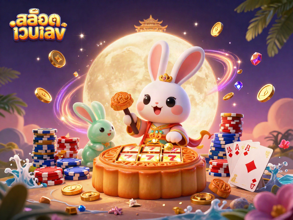 Engage with สล็อตเว็บตรง through dynamic slot reels and lively casino elements in this vibrant illustration.