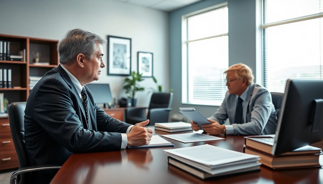 Truck accident attorney Clearwater consulting with a client in a professional office setting.