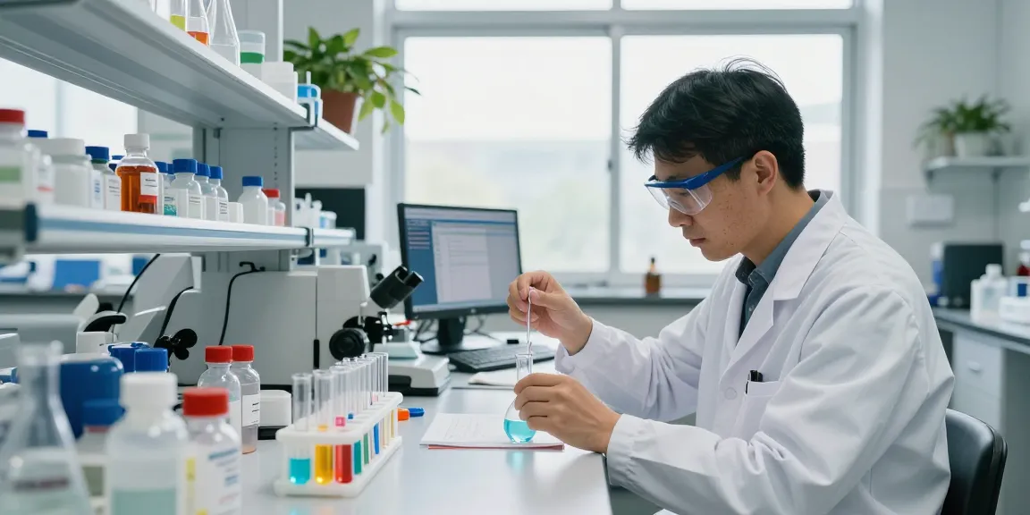 Researcher at Swiss Chems Labs conducting peptide experiments in a modern lab.