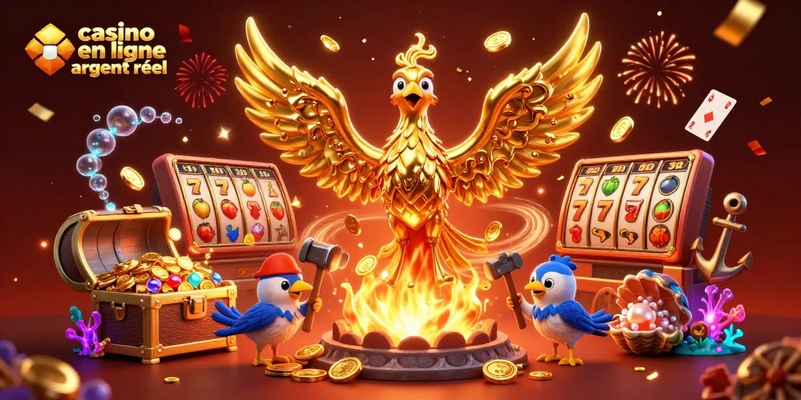Jouez dans un casino en ligne argent réel avec notre illustration animée captivante remplie de jeux d'argent.