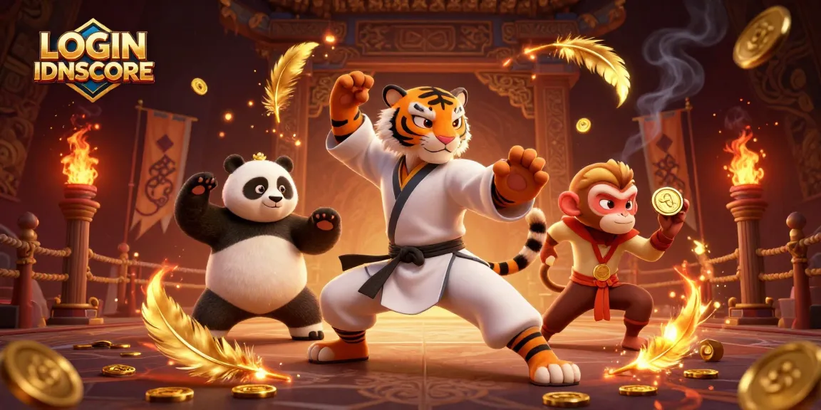 Engage with LOGIN IDNSCORE for thrilling casino action featuring vibrant game symbols and animated characters.
