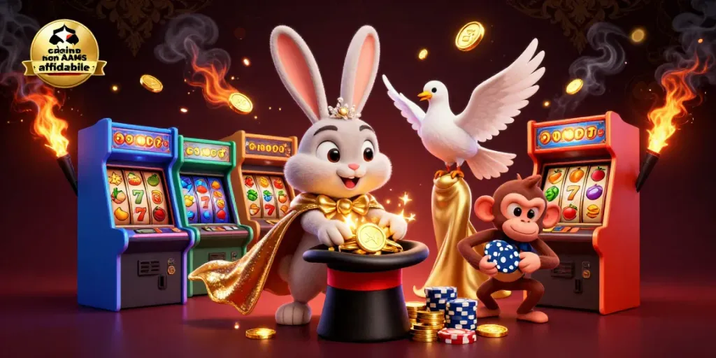 Gioco d'azzardo con il coniglio magico e monete d'oro in un casinò non AAMS affidabile