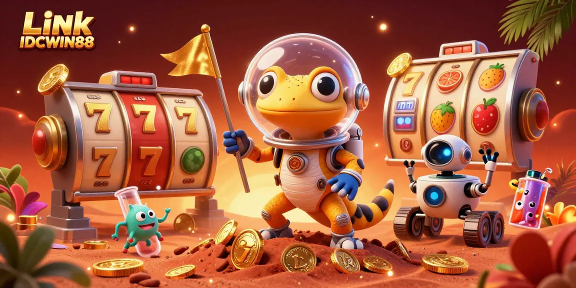 Spin the reels of luck with Link IDCWIN88 in a vibrant, cinematic casino scene.