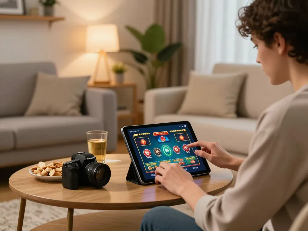 Experience casino gratis senza registrazione as a player engages with an online gambling app at home.