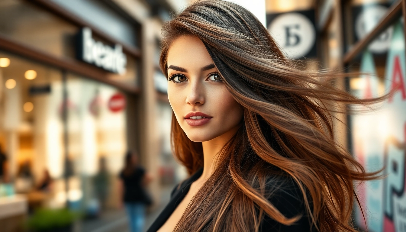 Enhance style effortlessly with invisi edge clip in hair extensions, displayed by a model in an urban setting.