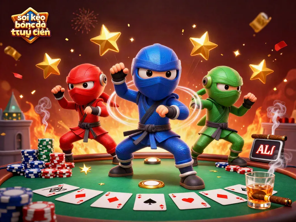 Soi kèo bóng đá trực tuyến với đội ninja chameleon trong bối cảnh sôi động.