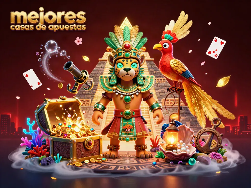 Descubre las mejores casas de apuestas en esta ilustración 3D con personajes únicos y elementos de juego vibrantes.