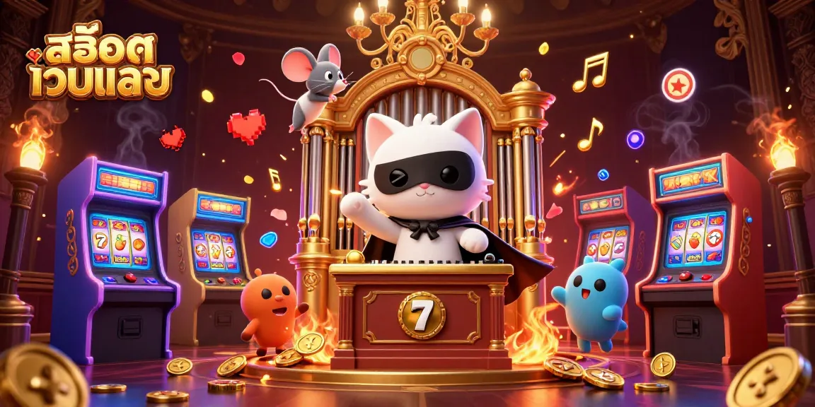 Experience thrilling slot action with สล็อตเว็บตรง in this vibrant 3D casino illustration featuring whimsical characters and game elements.