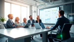 Enhance your knowledge of IT Helpdesk Solutions with a professional team collaborating in a modern office.