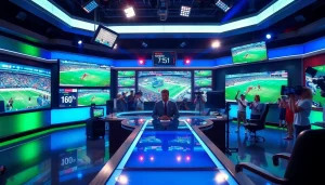스포츠중계의 실시간 방송 현장을 보여주는 생동감 넘치는 스튜디오