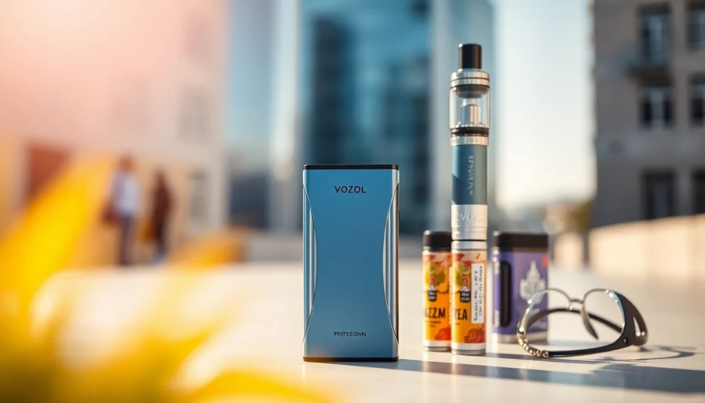 Vozol Gerät in modernem Design und urbaner Umgebung präsentiert, ideal für Vaper.