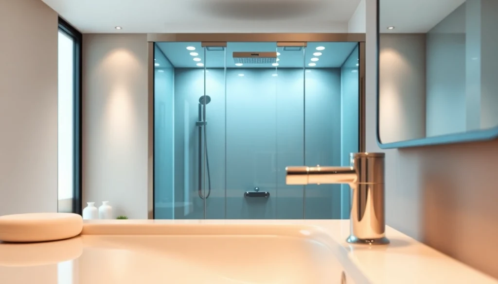 Admire the sleek Sirhona France shower cabin integrated with modern LED lighting and design.