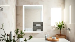 Betrachten Sie den eleganten sonni Spiegelschrank mit integrierter LED-Beleuchtung im modernen Badezimmer.