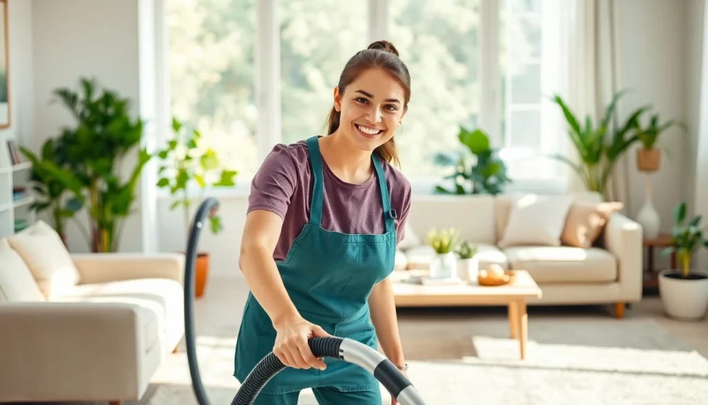 Engaging cleaning service scene showcasing a professional cleaner in action, emphasizing cleanliness and attention to detail.