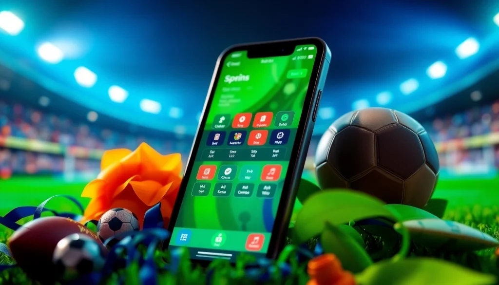 Engage with sports betting apps India featuring vibrant sports elements, displayed on a mobile device.