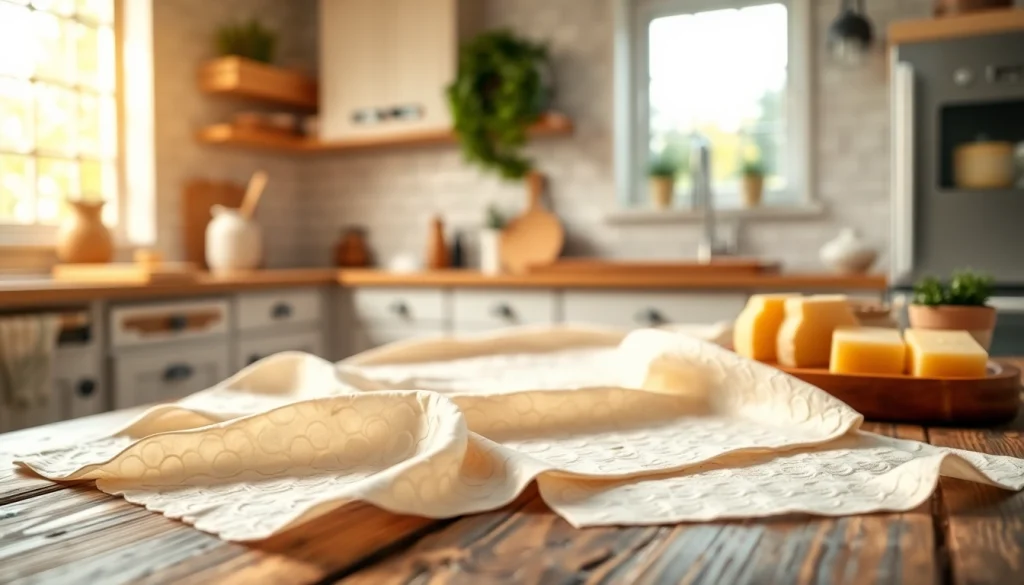 Kaasdoek elegantly displayed on a rustic table with fresh herbs and cheese.