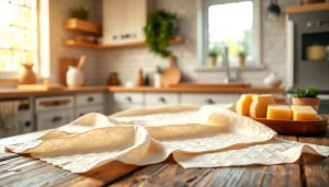 Kaasdoek elegantly displayed on a rustic table with fresh herbs and cheese.