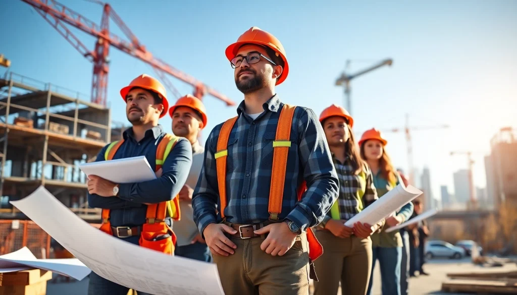 Manhattan General Contractor supervising a construction site with a team, promoting teamwork and professionalism.