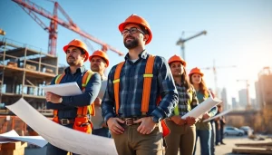 Manhattan General Contractor supervising a construction site with a team, promoting teamwork and professionalism.