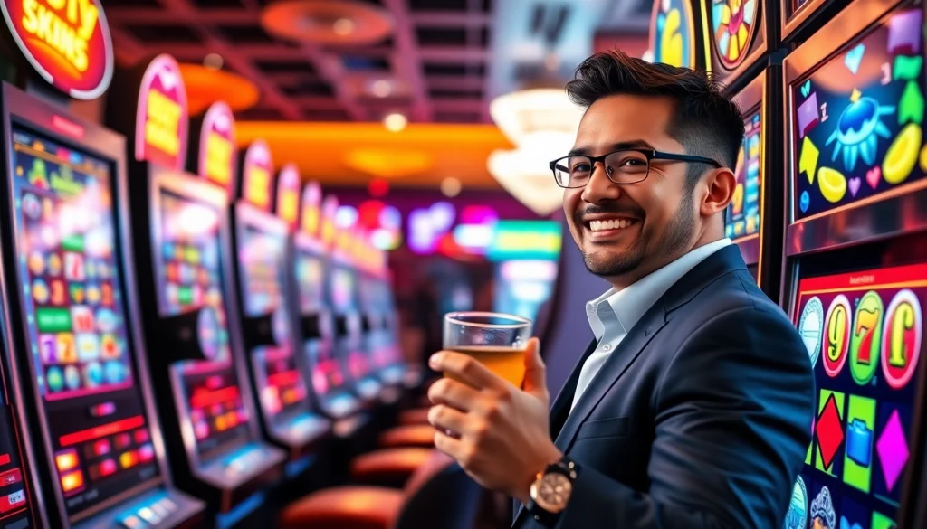 Slot gacor hari ini yang menguntungkan di mesin slot kasino dengan latar yang cerah.