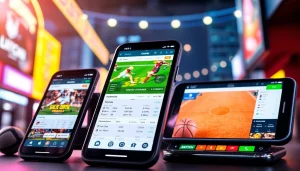 Engaging sports betting apps Oklahoma presented on smartphones against a dynamic urban background.