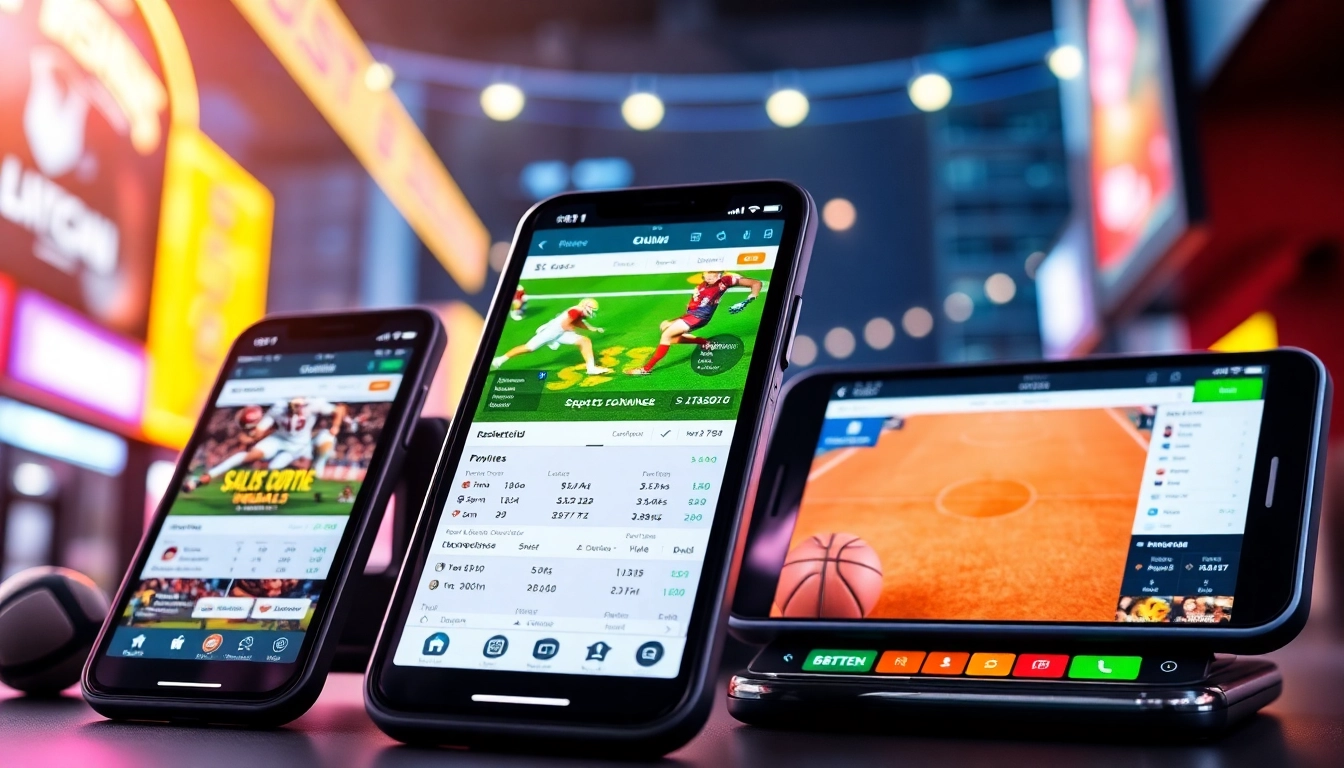 Engaging sports betting apps Oklahoma presented on smartphones against a dynamic urban background.