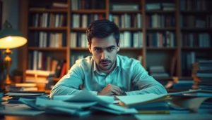 Visualize an individual experiencing brain fog while working, reflecting on confusion and concentration issues.