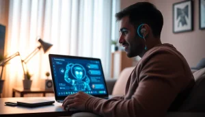 Engaging sex chat AI interaction in a modern home office setting.