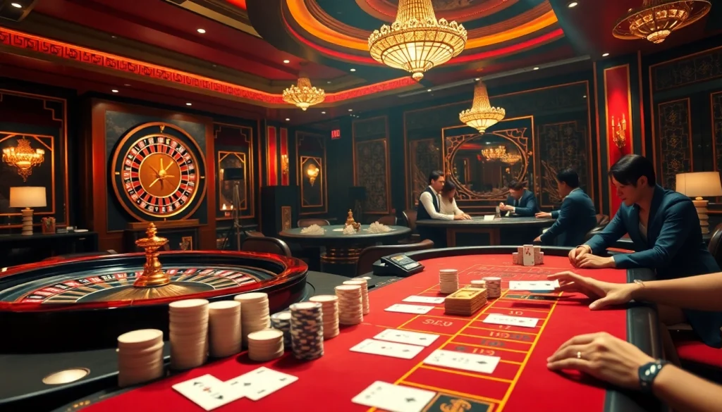 Nếu như vậy bám vào đây as players strategize bets at a vibrant casino table filled with chips and cards.