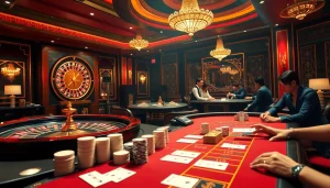 Nếu như vậy bám vào đây as players strategize bets at a vibrant casino table filled with chips and cards.
