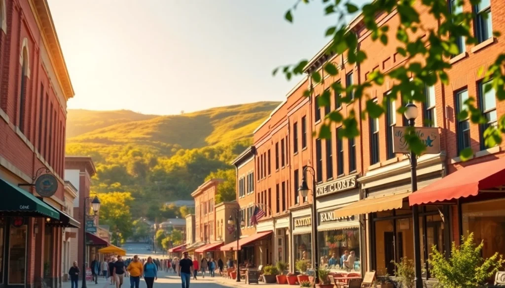 Strolling through Clarksburg's vibrant downtown, a lively street scene filled with historic charm.