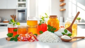 Delivering sweetener supplier solutions through a vibrant display of natural sweeteners in a modern kitchen.