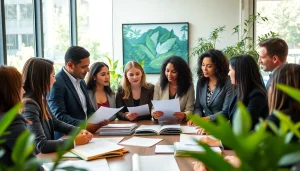 Environmental law firm attorneys engaged in a collaborative discussion about environmental justice.