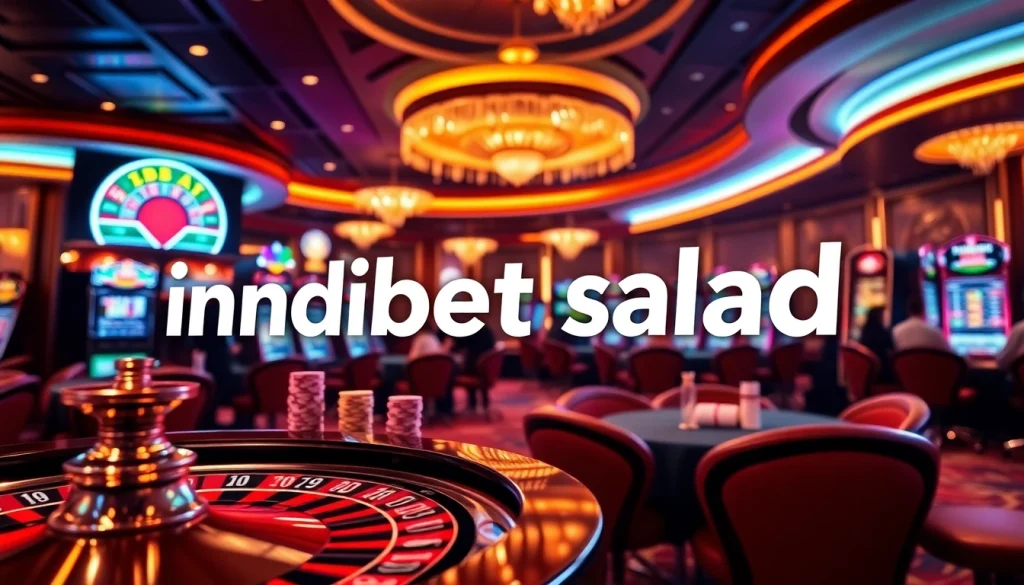 An engaging casino scene highlighting players enjoying games and showcasing indibet salad in a prominent betting interface.
