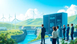 Cloud mining site showcasing renewable energy sources and advanced technology for sustainable mining.