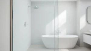 Stylish shower screen door showcases modern design elements in a contemporary bathroom.