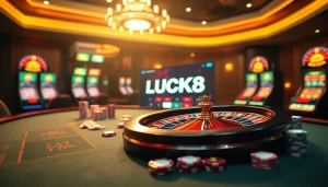 Trải nghiệm lối chơi đầy hồi hộp với LUCK8 trên bàn casino sang trọng, được bao quanh bởi những yếu tố trò chơi sống động.
