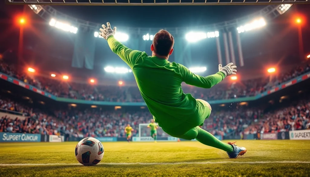 Goalkeeper in action during an exciting match, showcasing precision related to บ้านผลบอล888.