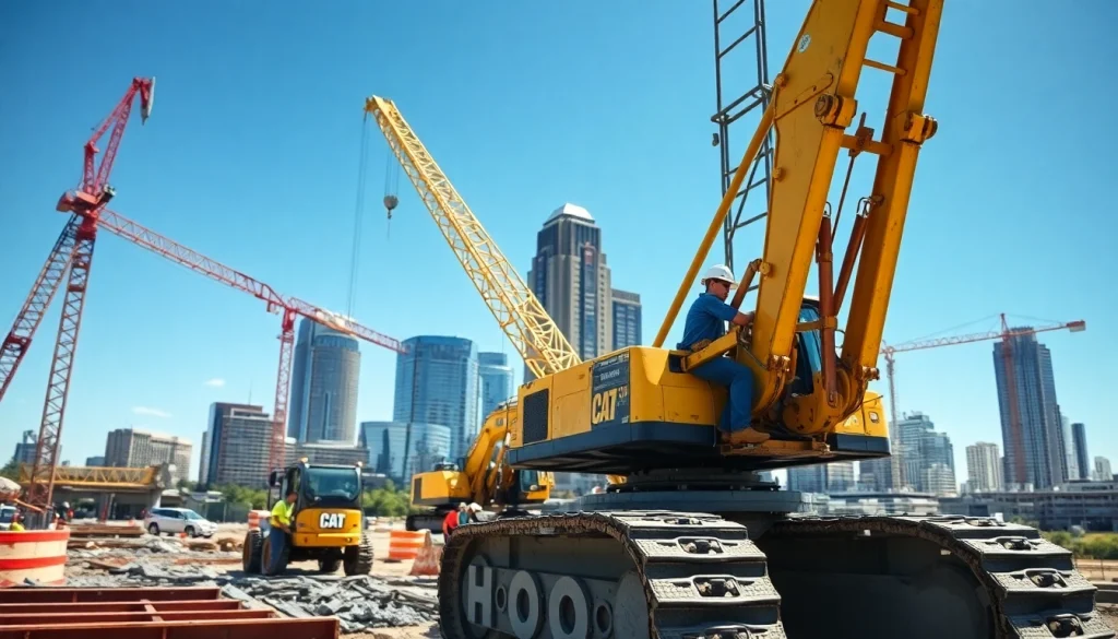 Austin construction site bustling with workers and machinery highlighting urban development.