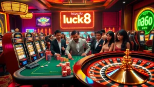 Niềm phấn khích khi cá cược tại https://luck8.com với chip poker, máy đánh bạc và bàn roulette.