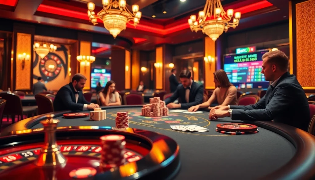 Engaging gambling scene showcasing SHBET.you with poker tables and casino atmosphere.