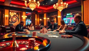 Engaging gambling scene showcasing SHBET.you with poker tables and casino atmosphere.