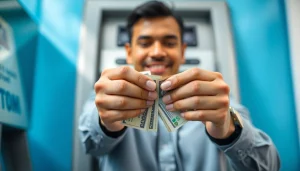 Melakukan deposit 1k ke rekening di ATM, menggambarkan kepercayaan dan keamanan keuangan.