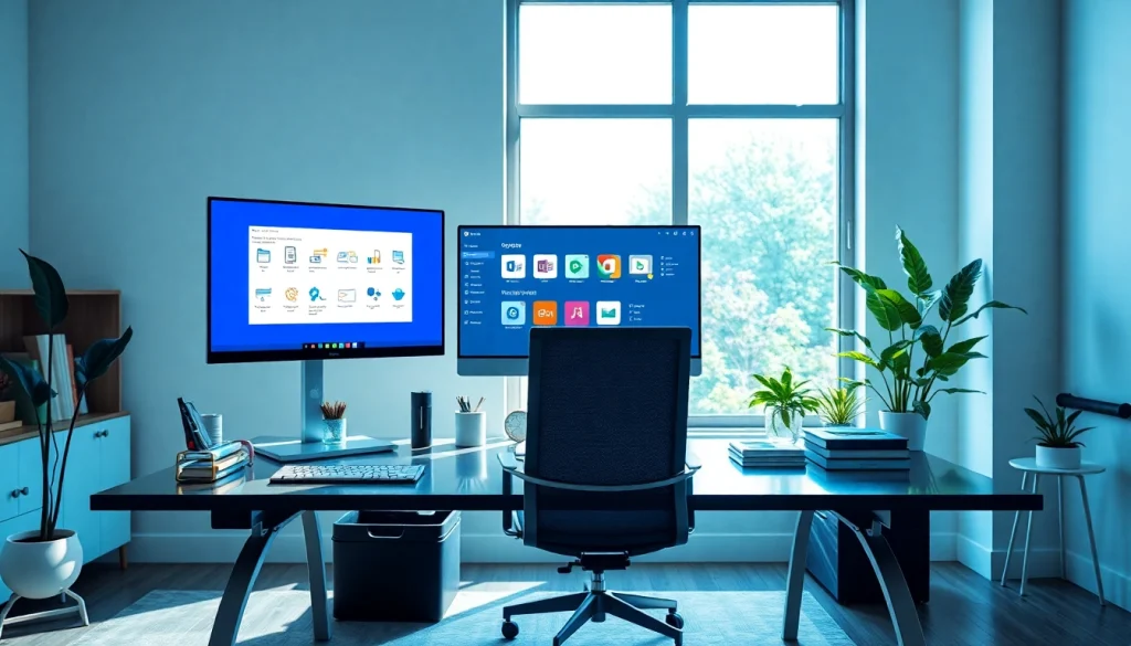 在时尚现代工作空间中展示的 WPS Office 软件界面。