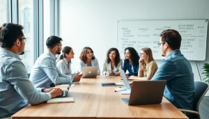 Engaged clients in a business coaching service session fostering collaboration and growth.