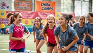 Girls actively participating in Multi Sports Camps for Girls, showcasing teamwork and excitement.