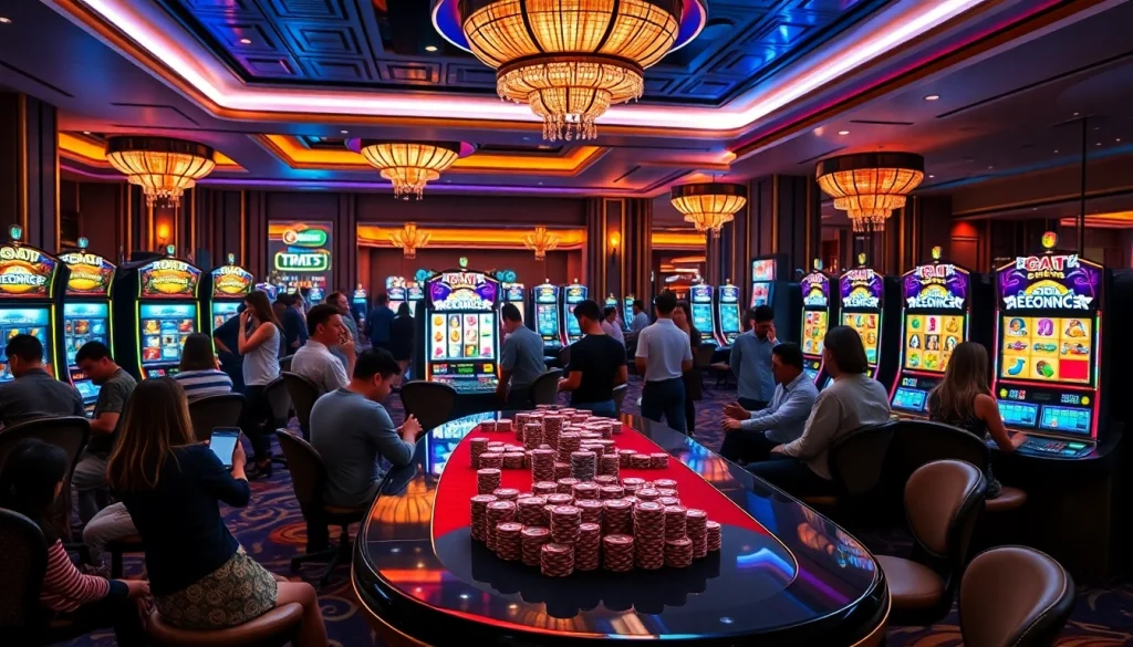 Experience excitement with slot depo 5rb at a luxurious casino, showcasing vibrant gaming action.