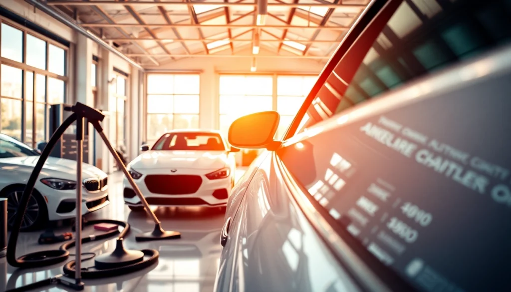 Car detailing near me showcased in a clean, professional garage setting with sparkling vehicles.