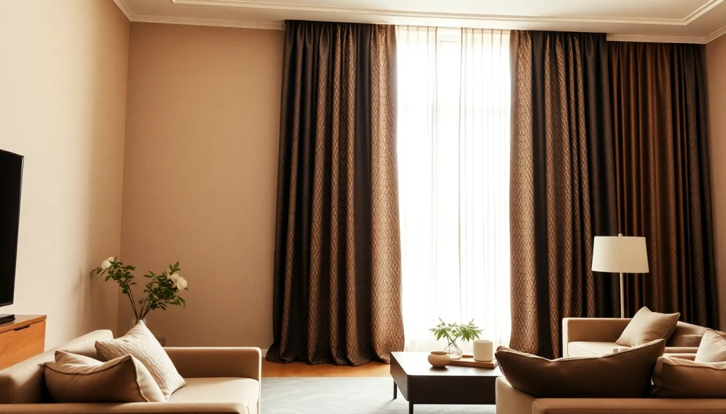 Verduisterende gordijnen in een luxe woonkamer die warmte en stijl uitstralen.